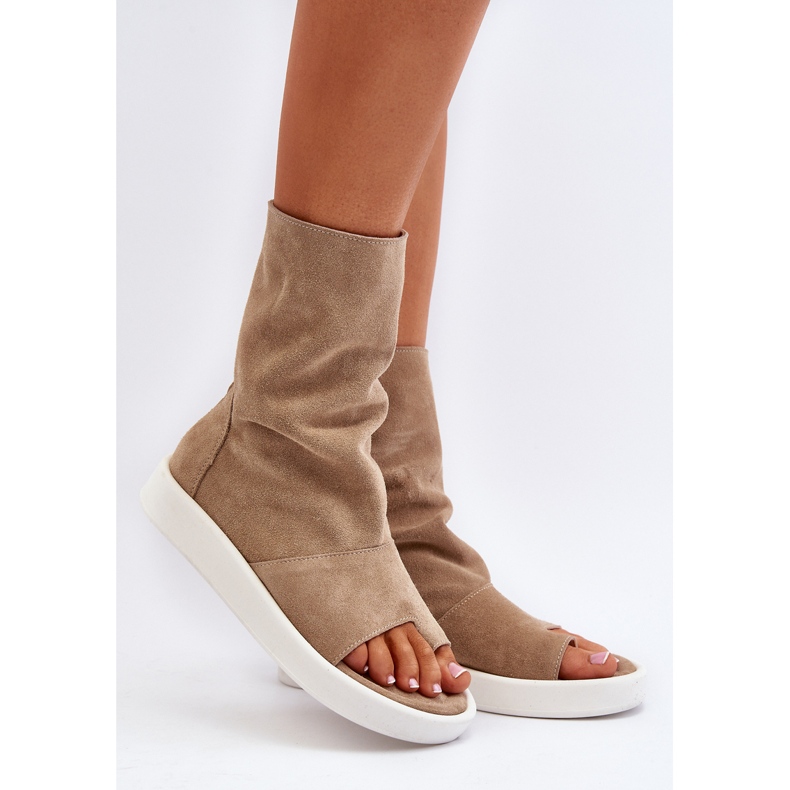 Zazoo 3441 Sandales en daim pour femmes avec tige beige foncé 2