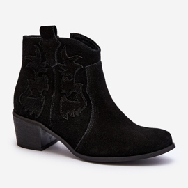 Zazoo 3426 Bottes de cowboy en daim pour femme Noir 1