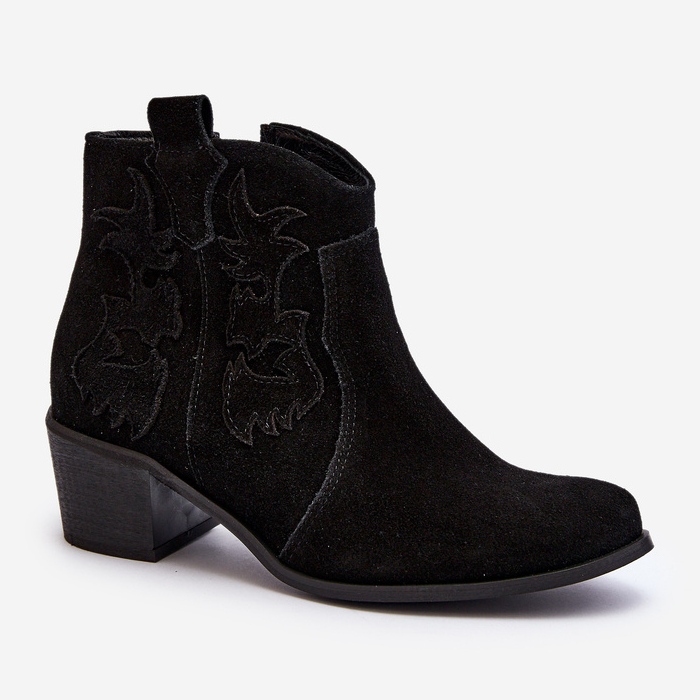 Zazoo 3426 Bottes de cowboy en daim pour femme Noir 1