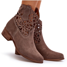 Zazoo 3404 Santiags Ajourées Sur Talons Bas Daim Marron brun 10