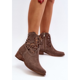 Zazoo 3404 Santiags Ajourées Sur Talons Bas Daim Marron brun 4