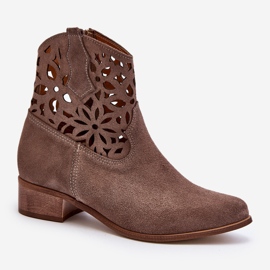 Zazoo 3404 Santiags Ajourées Sur Talons Bas Daim Marron brun 2