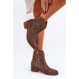 Zazoo 3404 Santiags Ajourées Sur Talons Bas Daim Marron brun 5
