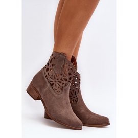 Zazoo 3404 Santiags Ajourées Sur Talons Bas Daim Marron brun 3
