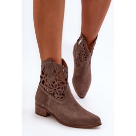 Zazoo 3404 Santiags Ajourées Sur Talons Bas Daim Marron brun 6