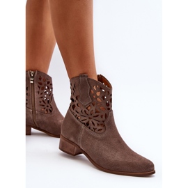 Zazoo 3404 Santiags Ajourées Sur Talons Bas Daim Marron brun 7