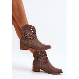 Zazoo 3404 Santiags Ajourées Sur Talons Bas Daim Marron brun 8