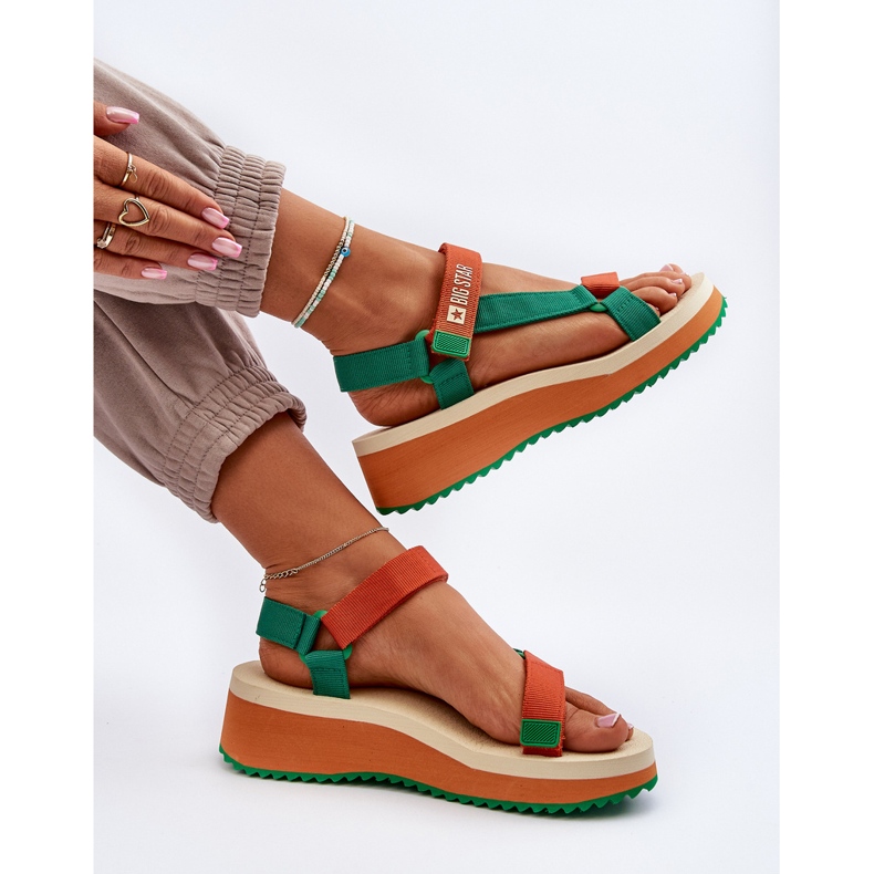Sandales Femme Sur Plateforme Et Compensée Big Star NN274A053 Vert-Orange 1