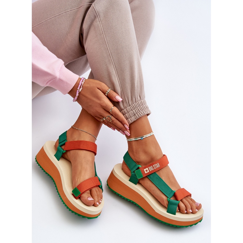 Sandales Femme Sur Plateforme Et Compensée Big Star NN274A053 Vert-Orange 2