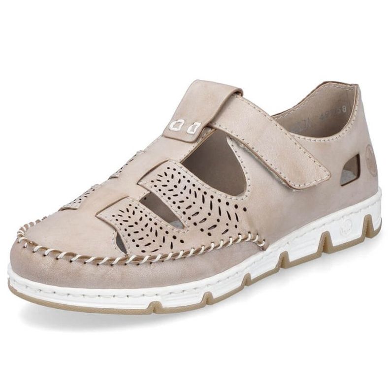 Rieker W RKR651 chaussures ajourées en cuir beige avec velcro brun 2