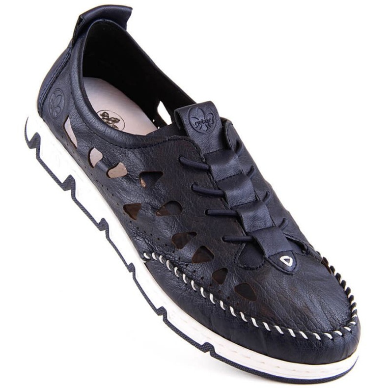 Chaussures ajourées en cuir Rieker W RKR652, bleu marine 1