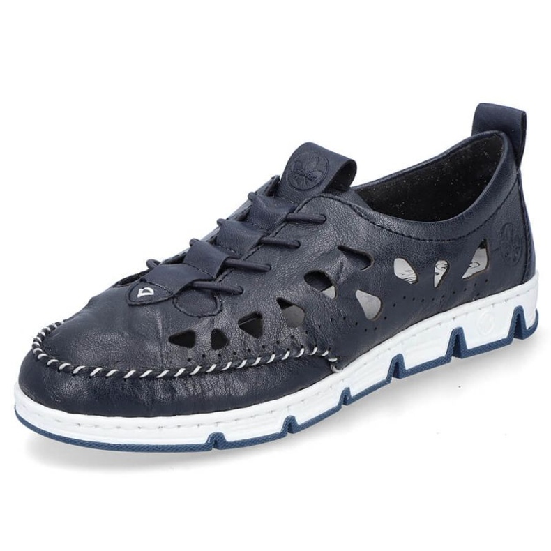 Chaussures ajourées en cuir Rieker W RKR652, bleu marine 2