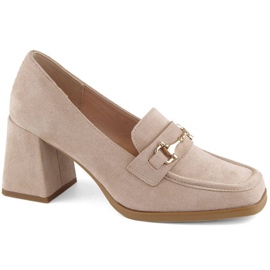 Chaussures Potocki W WOL217 en daim beige avec talon décoratif 1