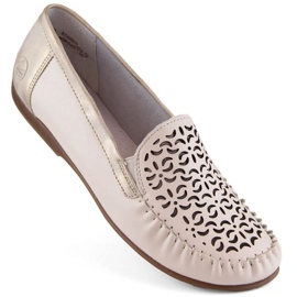 Chaussures ajourées confortables en cuir Rieker W RKR658, beige 1