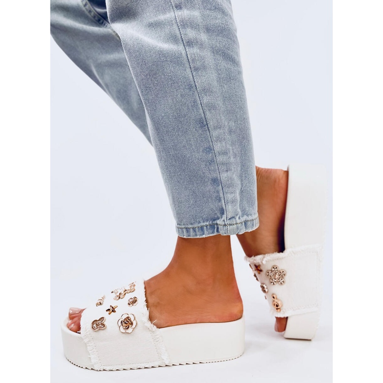 Seastar Tongs à semelle épaisse avec ours en peluche Lancaster Blanc blanche 2