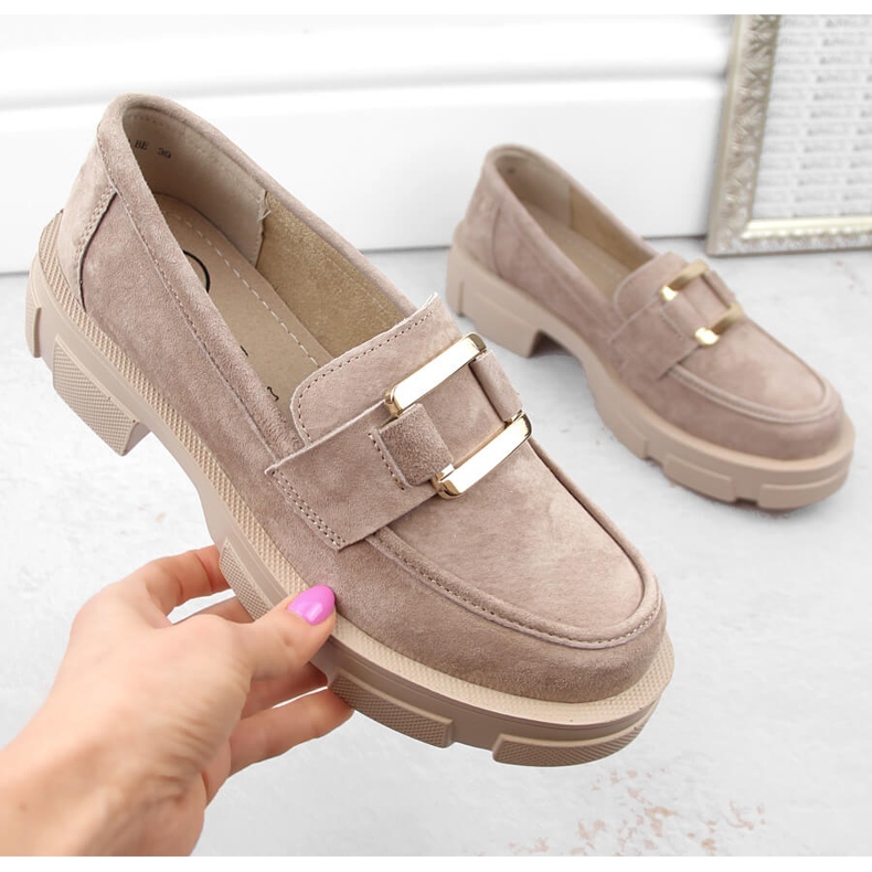 Chaussures en cuir suédé, mocassins femme beige Filippo DP6099 1