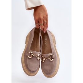 Zazoo 3429 Mocassins en daim pour femmes avec décoration cappuccino beige 2