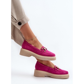 Zazoo 3429 Mocassins Femme En Daim Avec Décoration Fuchsia rose 1