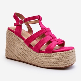 Sandales compensées avec galon Fuchsia Gnosis rose 1