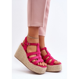 Sandales compensées avec galon Fuchsia Gnosis rose 2