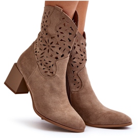 Jezzi Bottines En Daim Avec Dessus Ajouré Sur Bloc, Beige Foncé Irvelame 9