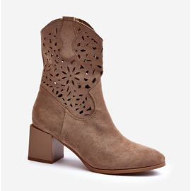 Jezzi Bottines En Daim Avec Dessus Ajouré Sur Bloc, Beige Foncé Irvelame 1