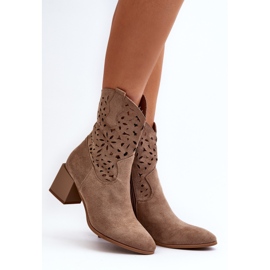 Jezzi Bottines En Daim Avec Dessus Ajouré Sur Bloc, Beige Foncé Irvelame 2