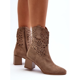 Jezzi Bottines En Daim Avec Dessus Ajouré Sur Bloc, Beige Foncé Irvelame 6