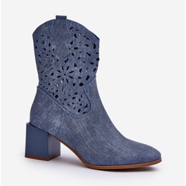 Jezzi Bottines en jean Irvelame bleu à tige ajourée sur bloc 2