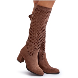 Jezzi Bottines à talons hauts ajourées en daim marron Jolenna brun 9