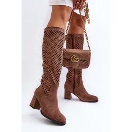 Jezzi Bottines à talons hauts ajourées en daim marron Jolenna brun 3