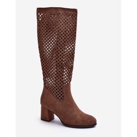 Jezzi Bottines à talons hauts ajourées en daim marron Jolenna brun 1