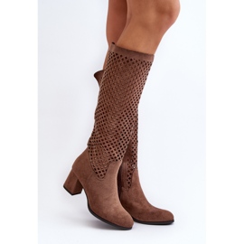 Jezzi Bottines à talons hauts ajourées en daim marron Jolenna brun 2