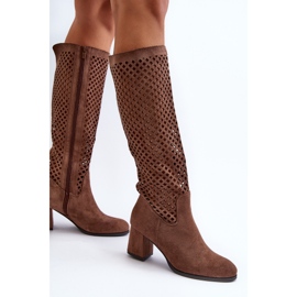 Jezzi Bottines à talons hauts ajourées en daim marron Jolenna brun 5