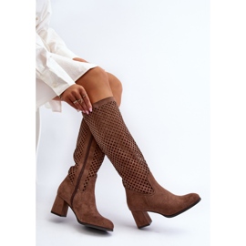 Jezzi Bottines à talons hauts ajourées en daim marron Jolenna brun 6