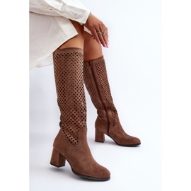 Jezzi Bottines à talons hauts ajourées en daim marron Jolenna brun 7