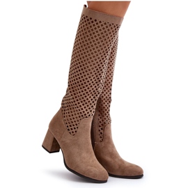 Bottines à talons hauts ajourées en daim beige Jolenna 8