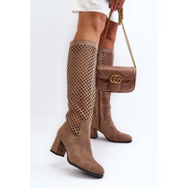 Bottines à talons hauts ajourées en daim beige Jolenna 3