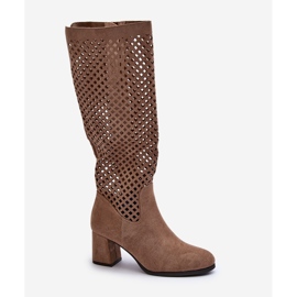 Bottines à talons hauts ajourées en daim beige Jolenna 1