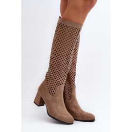 Bottines à talons hauts ajourées en daim beige Jolenna 2