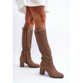 Bottines à talons hauts ajourées en daim beige Jolenna 5