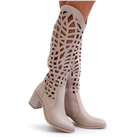 Bottines à Talons Ajourées Beiges Pinkema 9