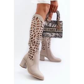 Bottines à Talons Ajourées Beiges Pinkema 3