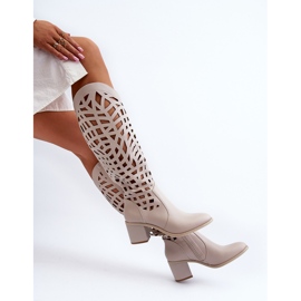 Bottines à Talons Ajourées Beiges Pinkema 8