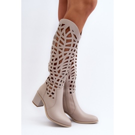 Bottines à Talons Ajourées Beiges Pinkema 2