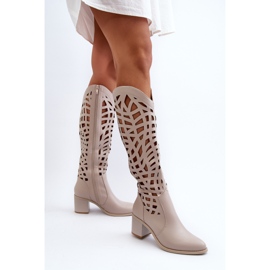 Bottines à Talons Ajourées Beiges Pinkema 4