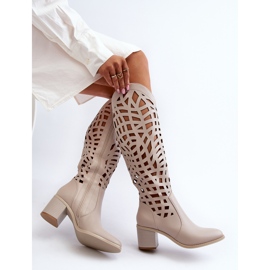Bottines à Talons Ajourées Beiges Pinkema 6