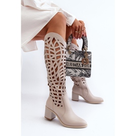 Bottines à Talons Ajourées Beiges Pinkema 7