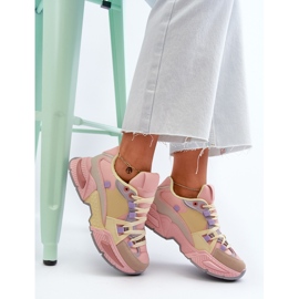 Baskets femme à semelle épaisse, rose et jaune Peonema 7