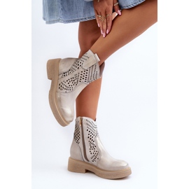 Zazoo 3470 Bottines Femme en Cuir à Talon Plat, Ajourées, Doré Brossé d'or 5